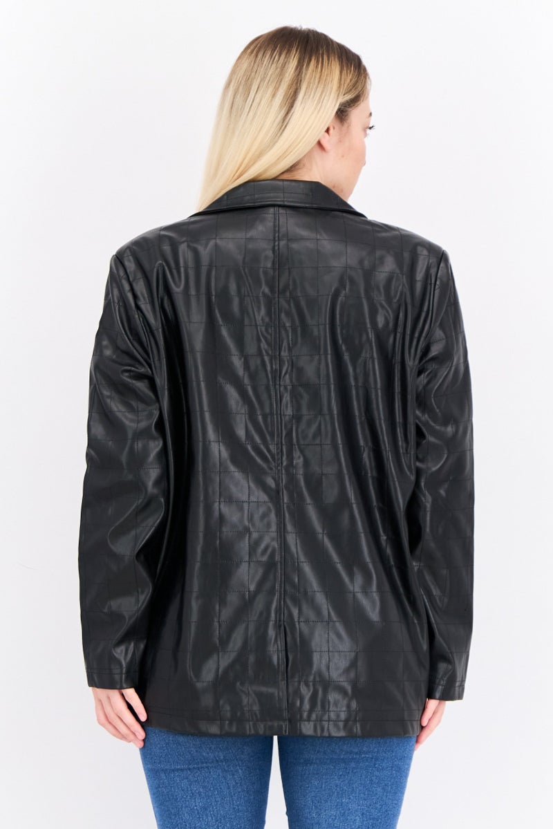 4th & Reckless Women Petite Fit Plaid Semi-Formal Blazer, Black - Image 2