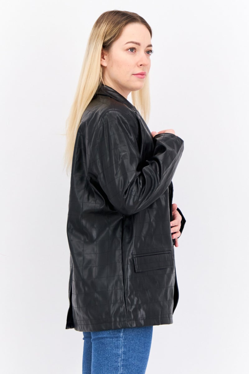 4th & Reckless Women Petite Fit Plaid Semi-Formal Blazer, Black - Image 4