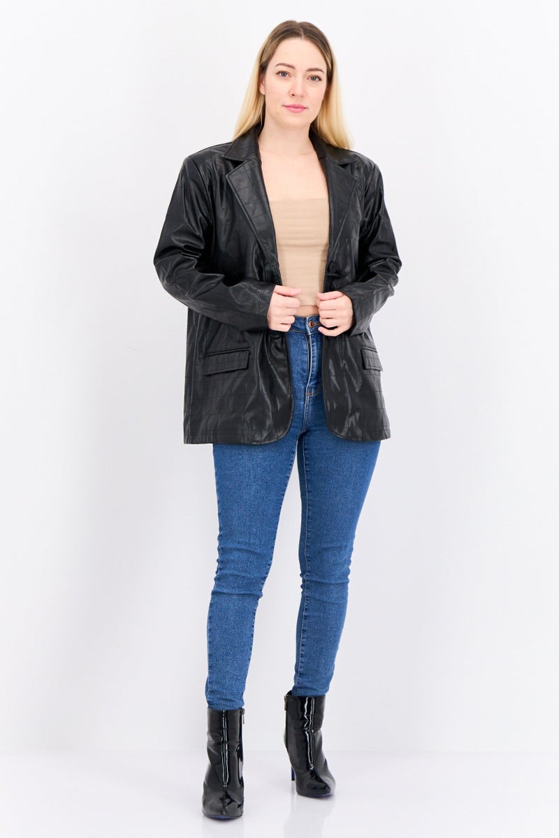 4th & Reckless Women Petite Fit Plaid Semi-Formal Blazer, Black - Image 3