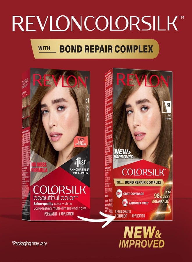 Revlon ريفلون كولور سيلك مع مركب إصلاح الروابط، لون شعر بني دائم، تغطية 100% للشيب، صبغة شعر خالية من الأمونيا، كيراتين نباتي، 51 بني فاتح (عبوة من 3) - Image 2
