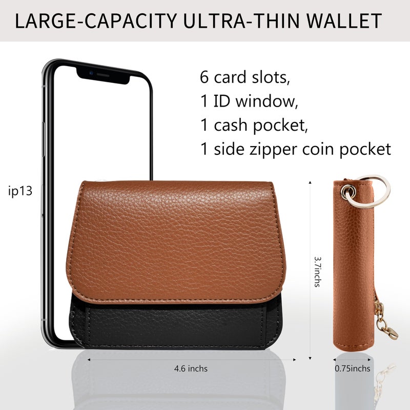 Sunpour Keychain Wallet RFID Wristlet Wallets for Women,Small Wallets Woman Key Chain Wallet with Coin Pocket and Id Window (Brownï¼†Black) - Image 2