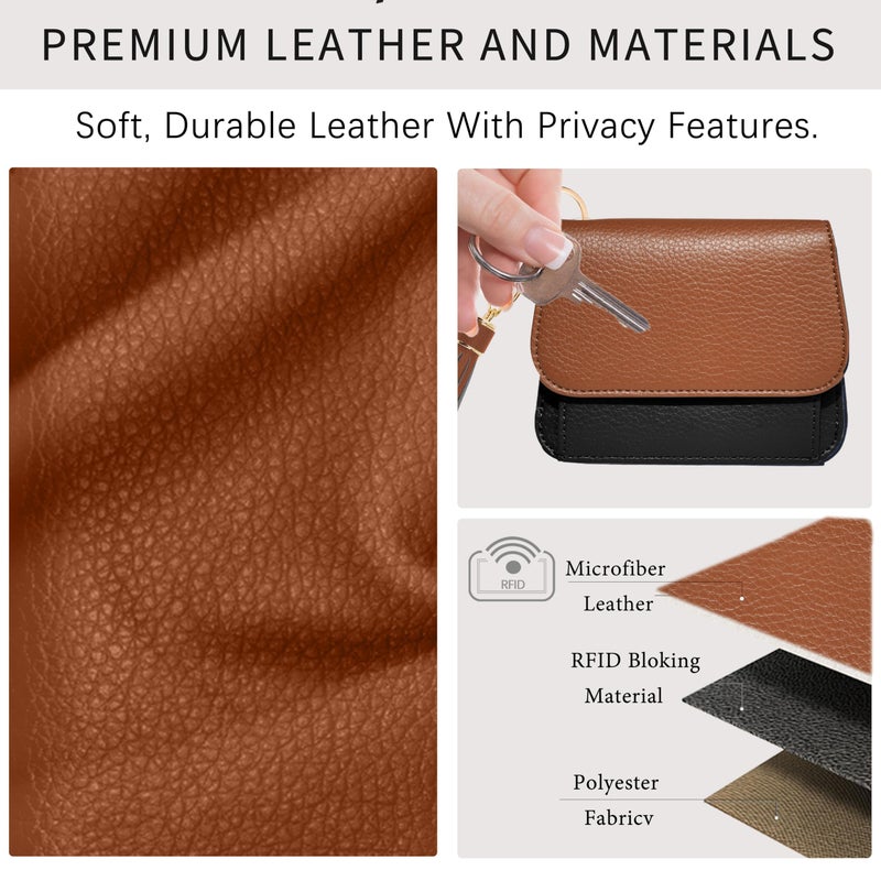 Sunpour Keychain Wallet RFID Wristlet Wallets for Women,Small Wallets Woman Key Chain Wallet with Coin Pocket and Id Window (Brownï¼†Black) - Image 5