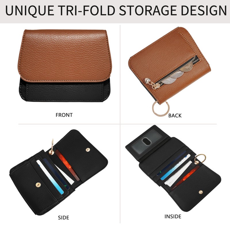 Sunpour Keychain Wallet RFID Wristlet Wallets for Women,Small Wallets Woman Key Chain Wallet with Coin Pocket and Id Window (Brownï¼†Black) - Image 3