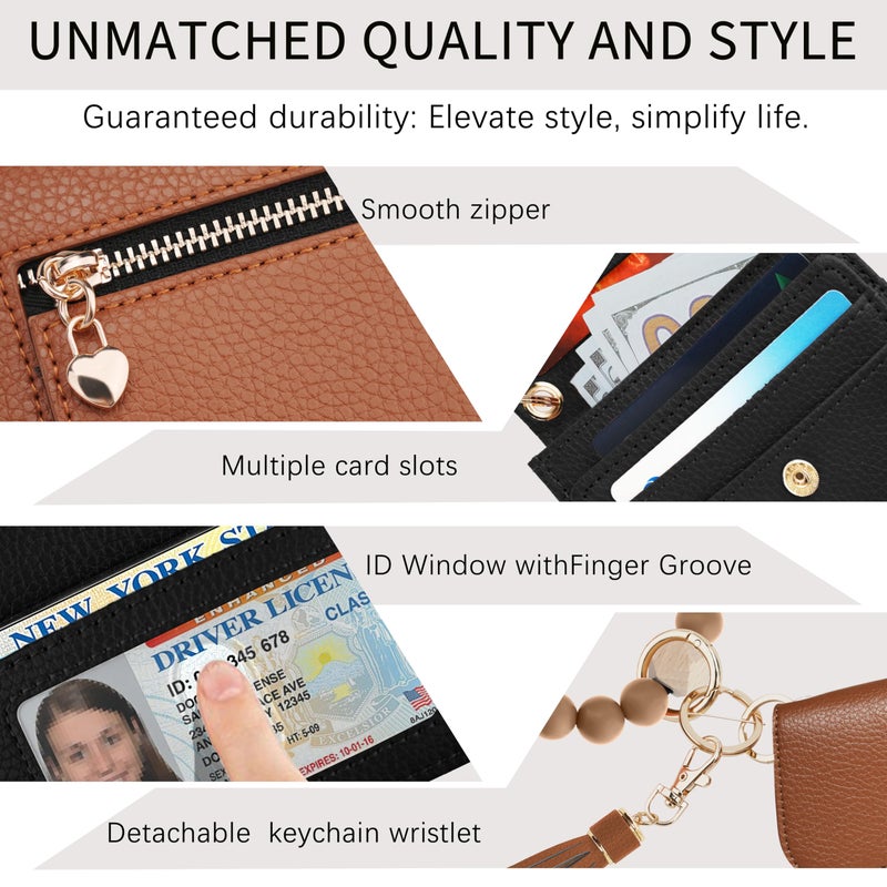 Sunpour Keychain Wallet RFID Wristlet Wallets for Women,Small Wallets Woman Key Chain Wallet with Coin Pocket and Id Window (Brownï¼†Black) - Image 4