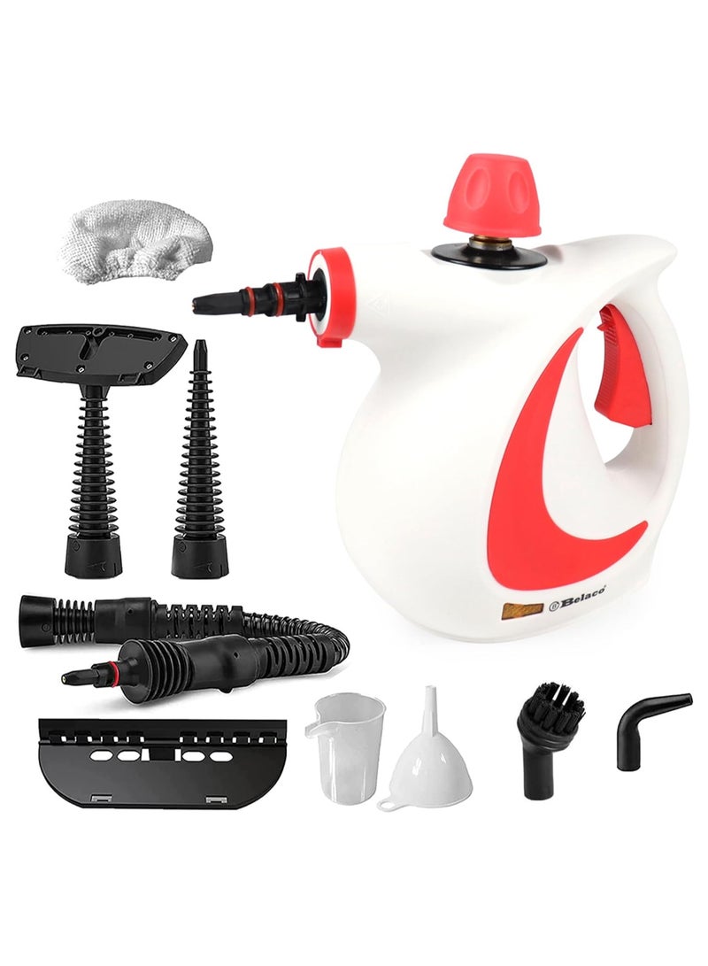 عام تنظيف بخاري متعدد الأغراض بقوة 1050 وات، مكواة محمولة ذات لون أحمر، مناسبة لإزالة البقع، ولتنظيف البلاط والأثاث المطبخي والحمام والملابس ومقاعد السيارة. - Image 1