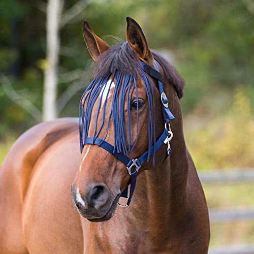 HORZE Lightweight Nylon Fringe Fly Veil - Easily Attaches to Halter - Peacoat Dark Blue - Horse - Image 5