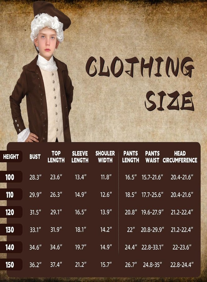 AQEWK Colonial Costume Boys 18th Century Traditional America Cosplay Costume Performance and Events(Brown/110) - Image 5