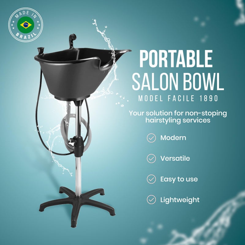 Dompel Portable Shampoo Bowl â€“ Washing Unit & Hair Sink for Salons, Home Care, Seniors & Disabled â€“ Chrome Steel Structure, Adjustable Height, 22L Capacity - Image 2