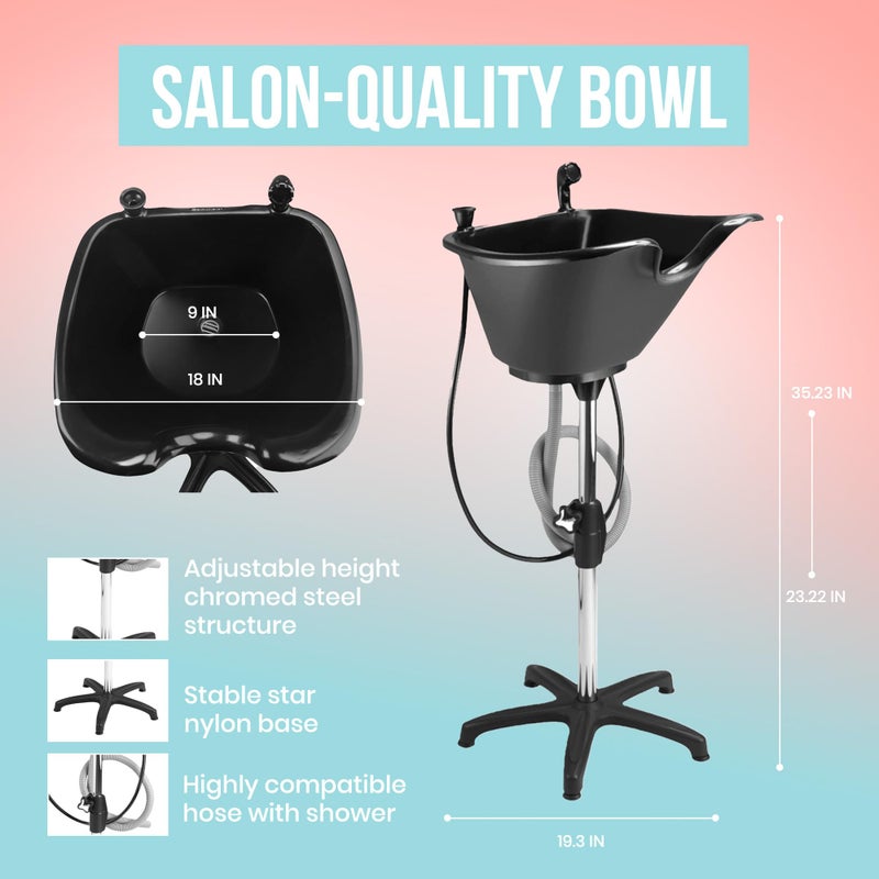 Dompel Portable Shampoo Bowl â€“ Washing Unit & Hair Sink for Salons, Home Care, Seniors & Disabled â€“ Chrome Steel Structure, Adjustable Height, 22L Capacity - Image 3