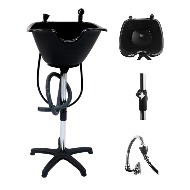 Dompel Portable Shampoo Bowl â€“ Washing Unit & Hair Sink for Salons, Home Care, Seniors & Disabled â€“ Chrome Steel Structure, Adjustable Height, 22L Capacity - Image 1