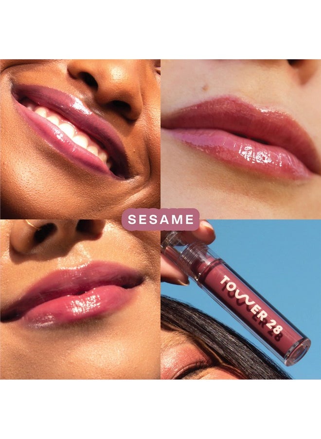 TOWER 28 Shineon Milky Lip Jelly, Sesame, Non Sticky Lip Gloss, Milky Mauve Pink Vegan Lip Gloss, Moisturizing Apricot And Raspberry Seed Oil, Cruelty Free  - Image 2