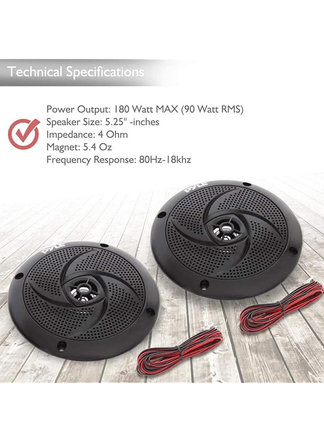 Pyle Marine Speakers - 5.25 Inch Low Profile Slim Style Waterproof Wakeboard Tower And Weather Resistant Outdoor Audio Stereo Sound System With 180 Watt Power - 1 Pair In White (Plmrs5B) - Image 2