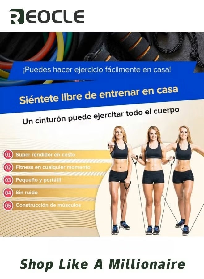 REOCLE Resistance Bands Set 11 Pcs 5-Color Natural Latex Exercise Bands with Handles Door Anchor Ankle Straps Storage Bag for Strength Training Physical Therapy Squat Yoga - Image 2