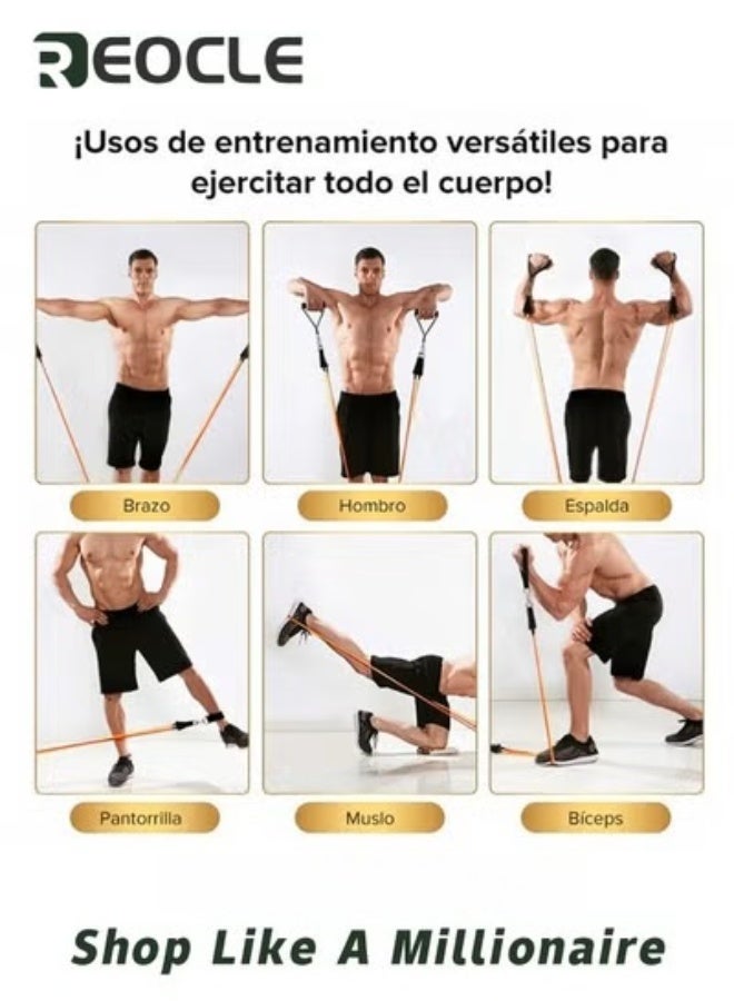 REOCLE Resistance Bands Set 11 Pcs 5-Color Natural Latex Exercise Bands with Handles Door Anchor Ankle Straps Storage Bag for Strength Training Physical Therapy Squat Yoga - Image 3