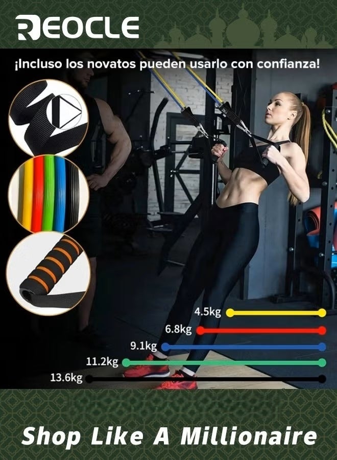 REOCLE Resistance Bands Set 11 Pcs 5-Color Natural Latex Exercise Bands with Handles Door Anchor Ankle Straps Storage Bag for Strength Training Physical Therapy Squat Yoga - Image 1