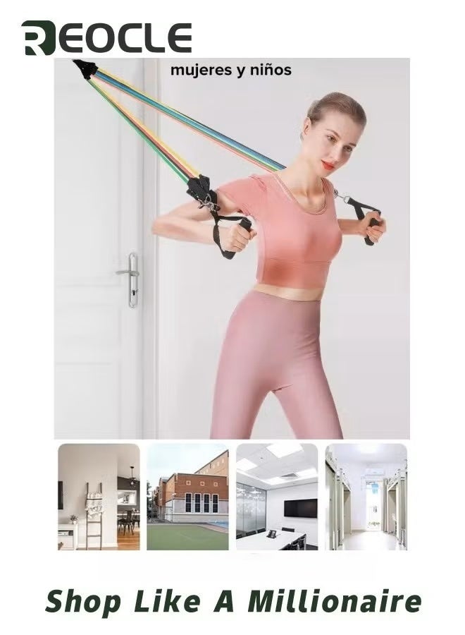 REOCLE Resistance Bands Set 11 Pcs 5-Color Natural Latex Exercise Bands with Handles Door Anchor Ankle Straps Storage Bag for Strength Training Physical Therapy Squat Yoga - Image 4