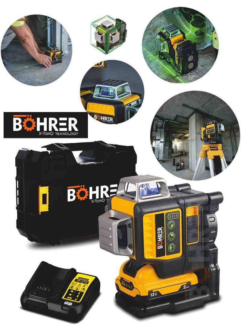 Böhrer Green Light Professional Dual Battery Powered, 12 Lines 360 Degree 4 Corner Laser Alignment Machine  - Image 2