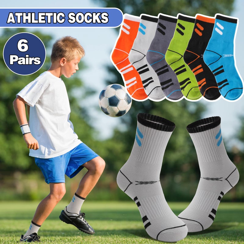 Sandsuced Kids Boys Socks Athletic Sport Basketball Youth Crew Cotton Soft Breathable Gift Outdoor Socks 6 Pairs Stocking Stuffers 3 4 5 6 7 8 9 10 11 12 13 14 years(Oblique Stripes,9-15 Years) - Image 4