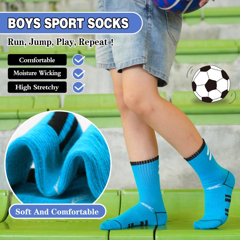 Sandsuced Kids Boys Socks Athletic Sport Basketball Youth Crew Cotton Soft Breathable Gift Outdoor Socks 6 Pairs Stocking Stuffers 3 4 5 6 7 8 9 10 11 12 13 14 years(Oblique Stripes,9-15 Years) - Image 3