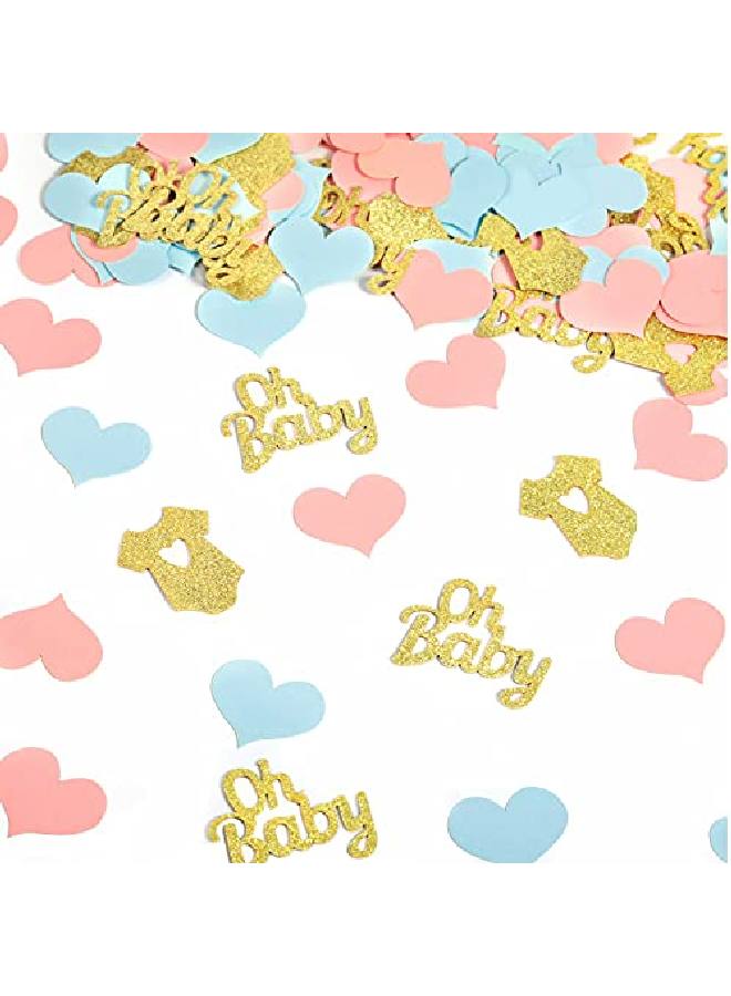 Sumind 240 Pieces Gender Reveal Confetti Baby Shower Confetti Heart Confetti Glitter Baby Confetti Baby Clothes Confetti Party Table Confetti For Gender Reveal Party Table Wedding Decor (Pink Blue Gold) - Image 1