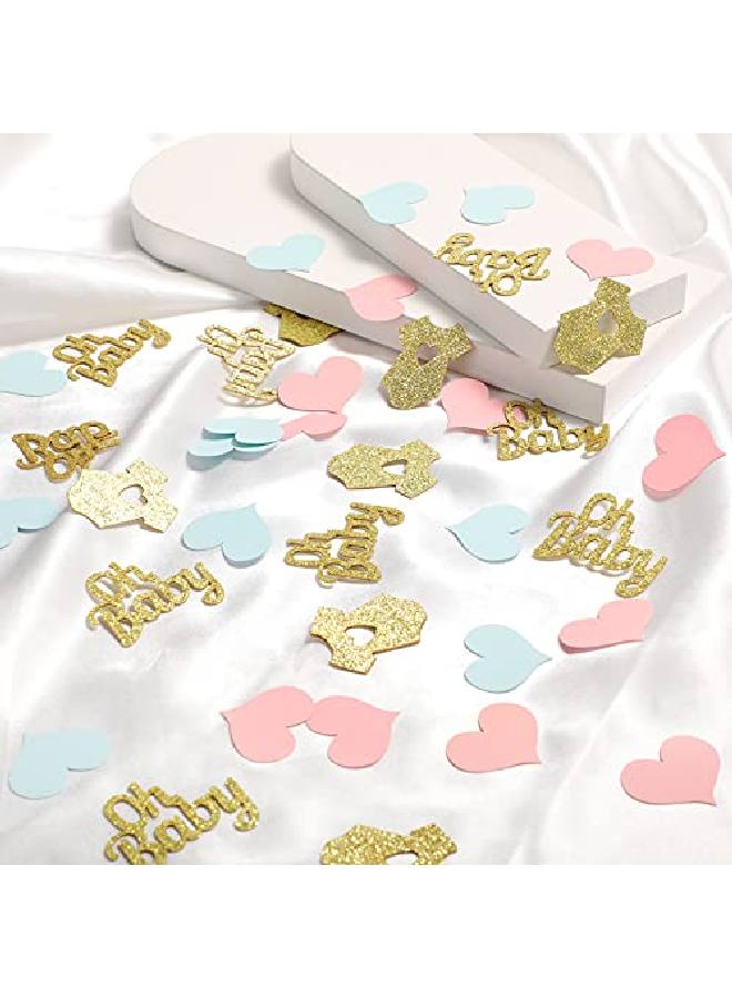 Sumind 240 Pieces Gender Reveal Confetti Baby Shower Confetti Heart Confetti Glitter Baby Confetti Baby Clothes Confetti Party Table Confetti For Gender Reveal Party Table Wedding Decor (Pink Blue Gold) - Image 4