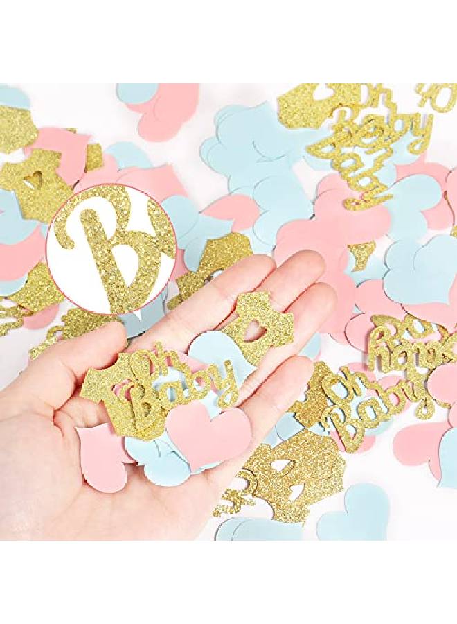 Sumind 240 Pieces Gender Reveal Confetti Baby Shower Confetti Heart Confetti Glitter Baby Confetti Baby Clothes Confetti Party Table Confetti For Gender Reveal Party Table Wedding Decor (Pink Blue Gold) - Image 3