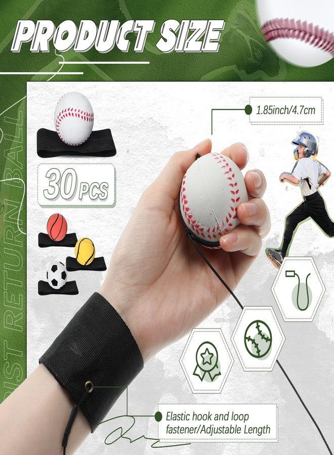 Jerify 30 Pcs Wrist Return Ball on a String Baseball Football Soccer Tennis Party Favor Sports Return Wrist Practice Wristband Ball on Elastic Cord for Adults (Assorted Styles) - Image 2