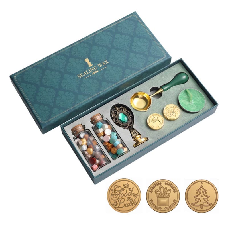 BABALI Wax Seal Stamp Kit Wax Seal Kit Seal Stamp Kit Wax Seal Stamp with Sealing Wax Beads Candles Wax Melting Spoon Wooden Handle Stamp For Craft Fine Gift Box