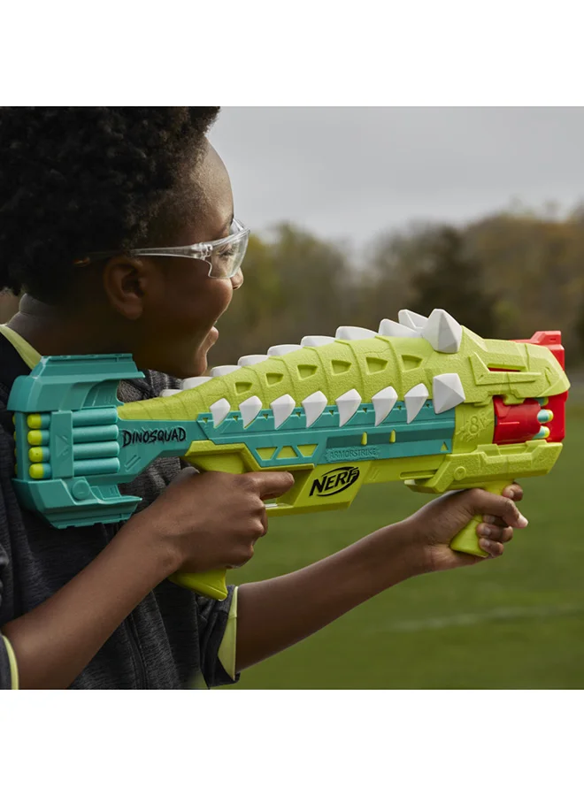 نيرف DinoSquad Armorstrike Blaster, 8-Dart Drum, 16 Elite Darts, Ankylosaurus Dinosaur Design, Toy Blaster for Kids Outdoor Games