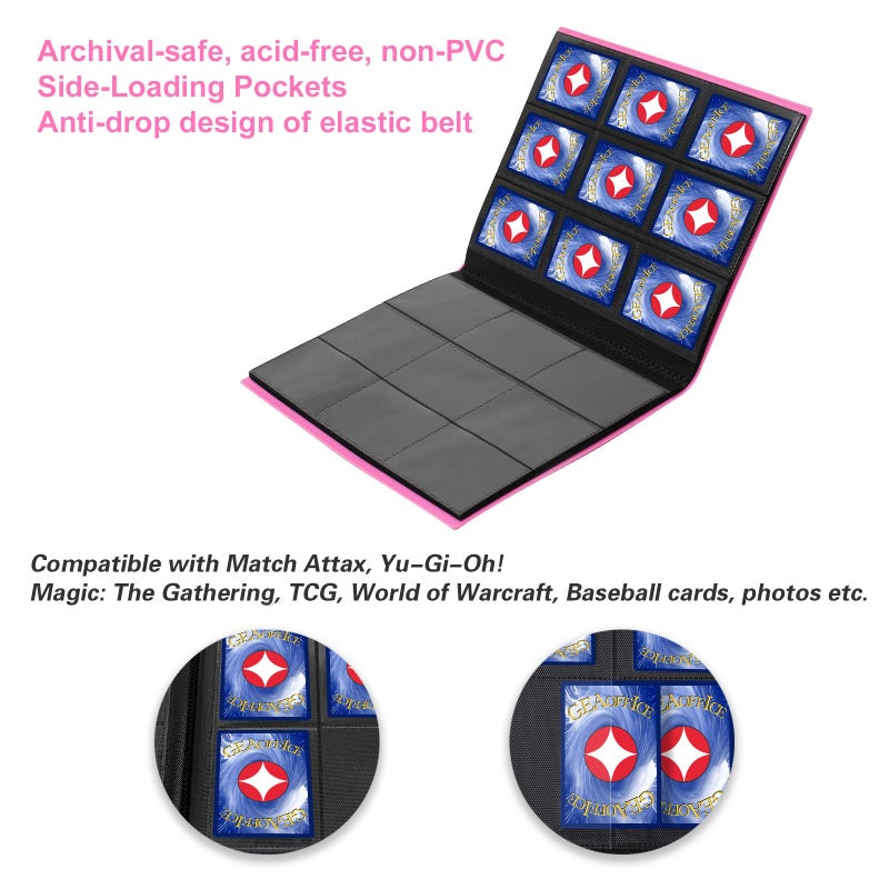 GEAoffice Card Binder 9 جيوب 360 جيوب مجلد ألبوم بطاقات التداول للبطاقات القياسية مجلد تجميع التحميل الجانبي لرياضة MTG TCG (وردي وردي) - Image 5