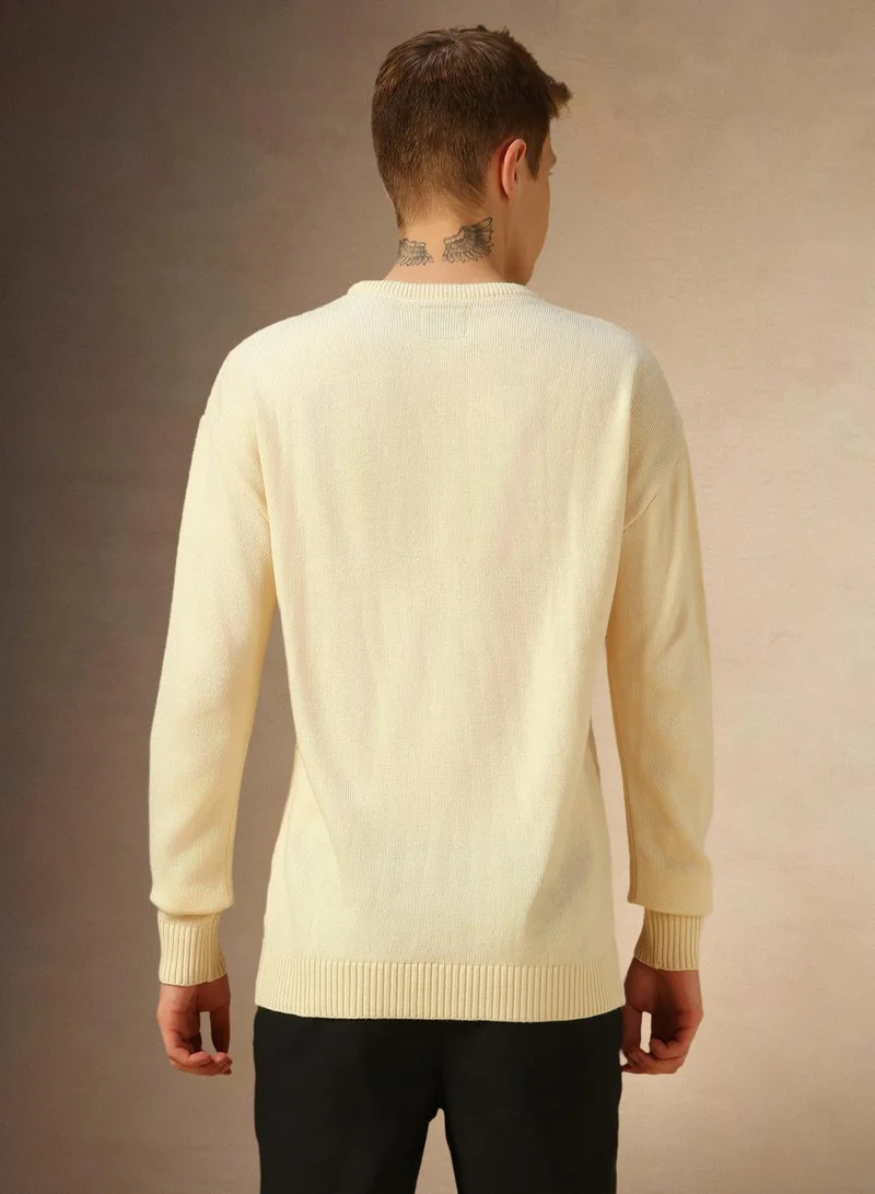 Dennis Lingo  Men's Off White 100% Acrylic Solid Regular Fit Sweater for Men | Best Price UAE