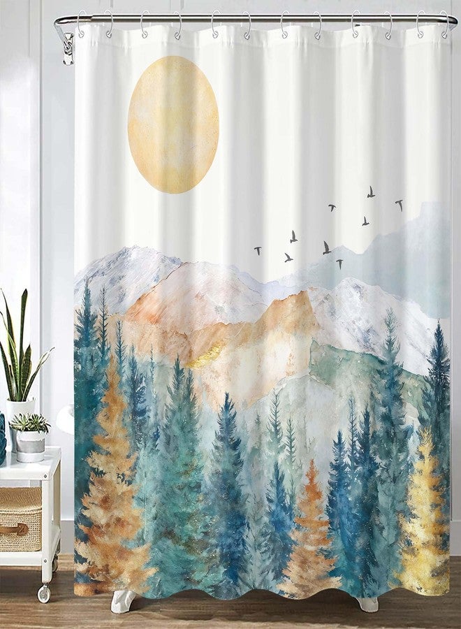 Yeoiat Abstract Mountain Shower Curtain Art Watercolor Landscape Shower Curtains for Bathroom Classy Shower Curtain Set with 12 Hooks 72×72 Inches. - Image 1