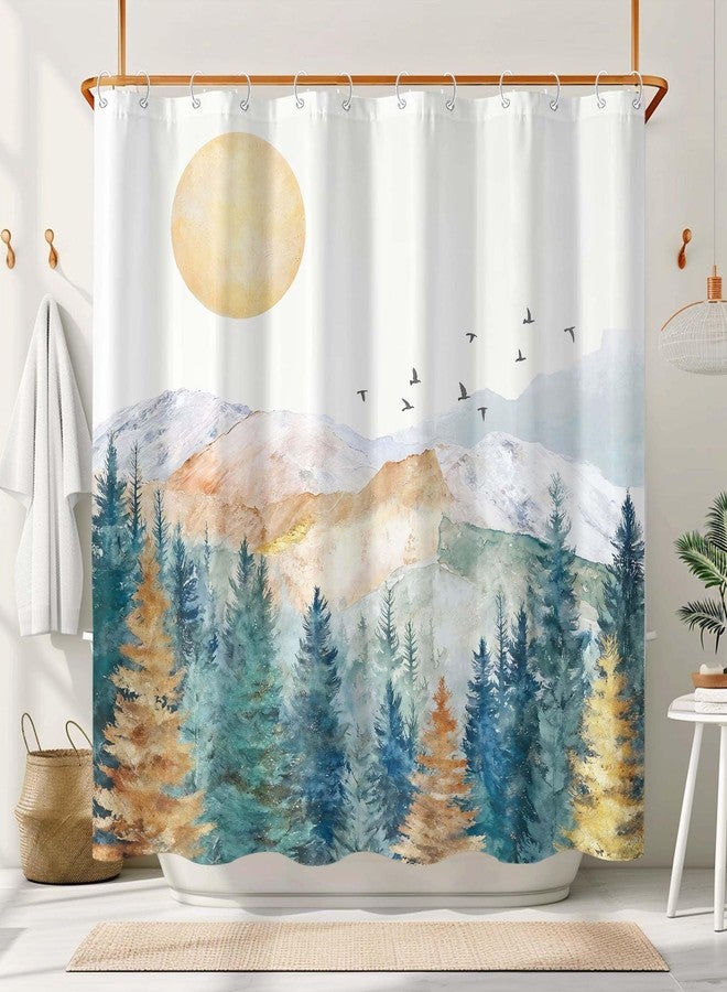 Yeoiat Abstract Mountain Shower Curtain Art Watercolor Landscape Shower Curtains for Bathroom Classy Shower Curtain Set with 12 Hooks 72×72 Inches. - Image 4