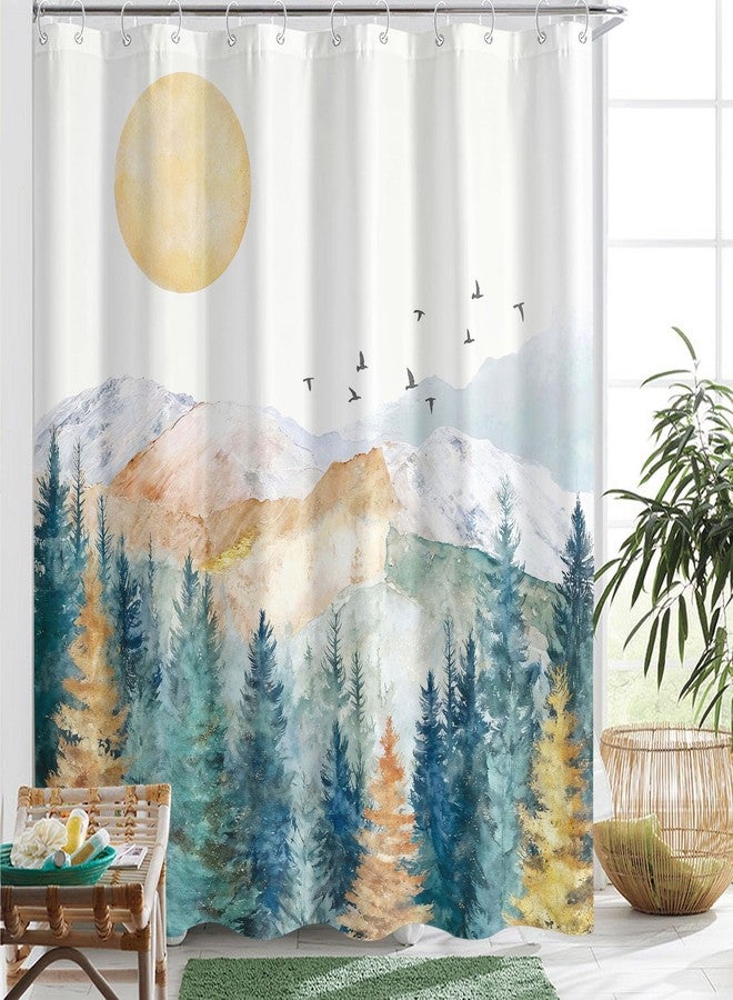 Yeoiat Abstract Mountain Shower Curtain Art Watercolor Landscape Shower Curtains for Bathroom Classy Shower Curtain Set with 12 Hooks 72×72 Inches. - Image 3