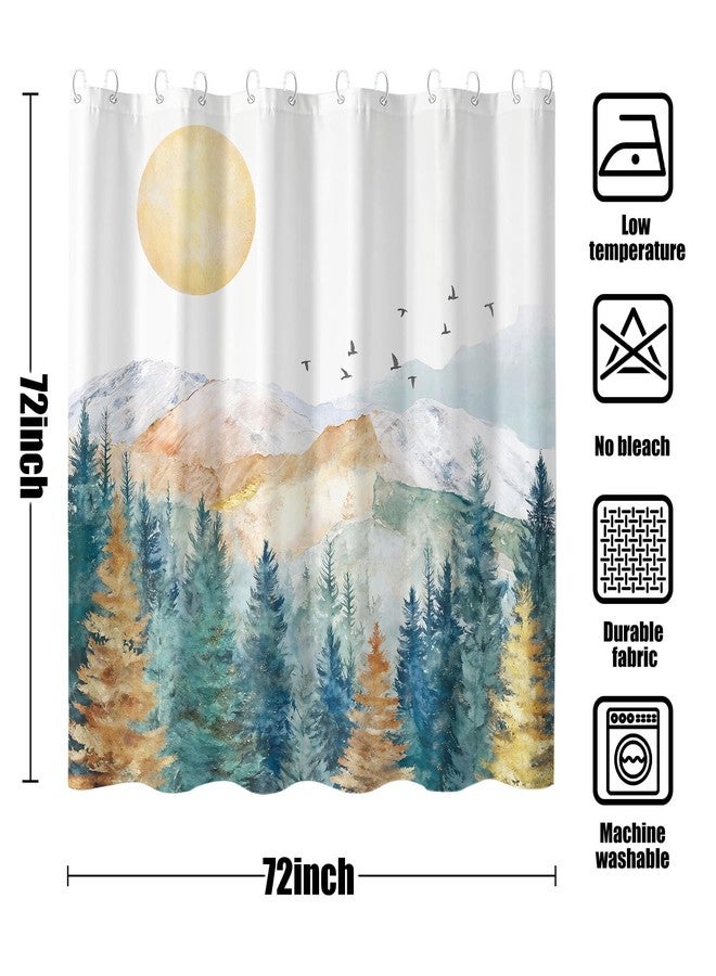 Yeoiat Abstract Mountain Shower Curtain Art Watercolor Landscape Shower Curtains for Bathroom Classy Shower Curtain Set with 12 Hooks 72×72 Inches. - Image 5
