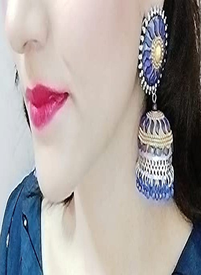 ACZ Jhumka Rajkot Special Jhumkas Handmade Earrings Stud For Women and Girls (Blue) - Image 3