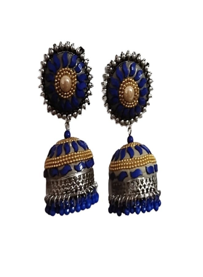 ACZ Jhumka Rajkot Special Jhumkas Handmade Earrings Stud For Women and Girls (Blue) - Image 1