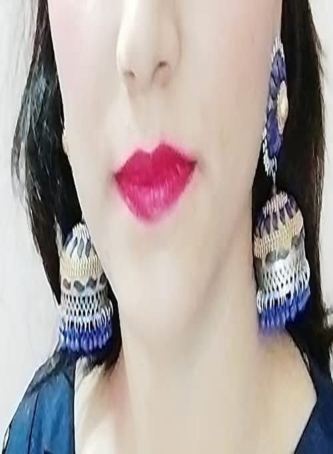 ACZ Jhumka Rajkot Special Jhumkas Handmade Earrings Stud For Women and Girls (Blue) - Image 2