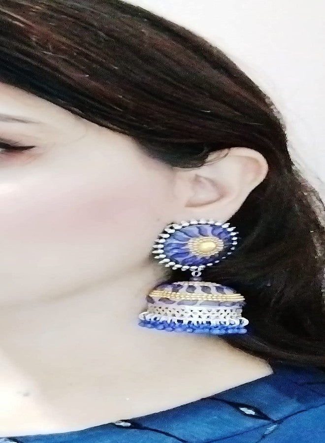 ACZ Jhumka Rajkot Special Jhumkas Handmade Earrings Stud For Women and Girls (Blue) - Image 4