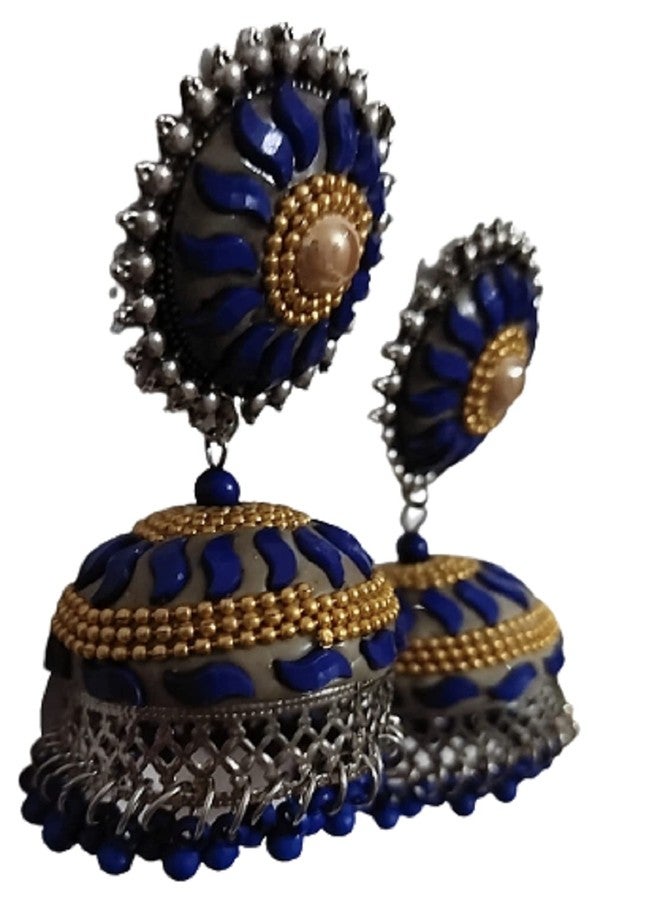 ACZ Jhumka Rajkot Special Jhumkas Handmade Earrings Stud For Women and Girls (Blue) - Image 5