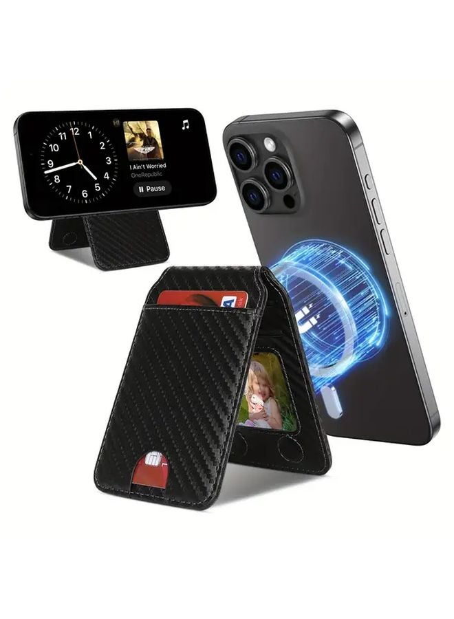 Carbon Black Magnetic Wallet Case for iPhone 16 15 14 13 12 Pro Max Plus with Card Holder - Image 2