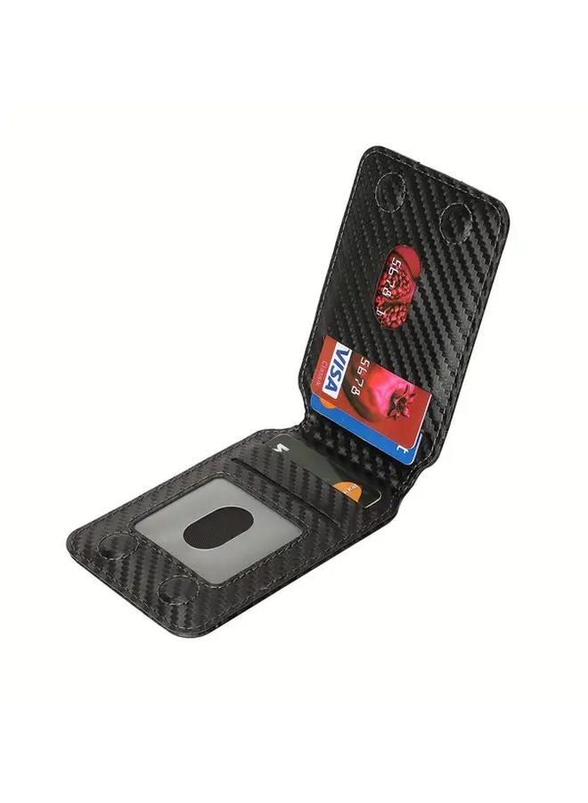 Carbon Black Magnetic Wallet Case for iPhone 16 15 14 13 12 Pro Max Plus with Card Holder - Image 1