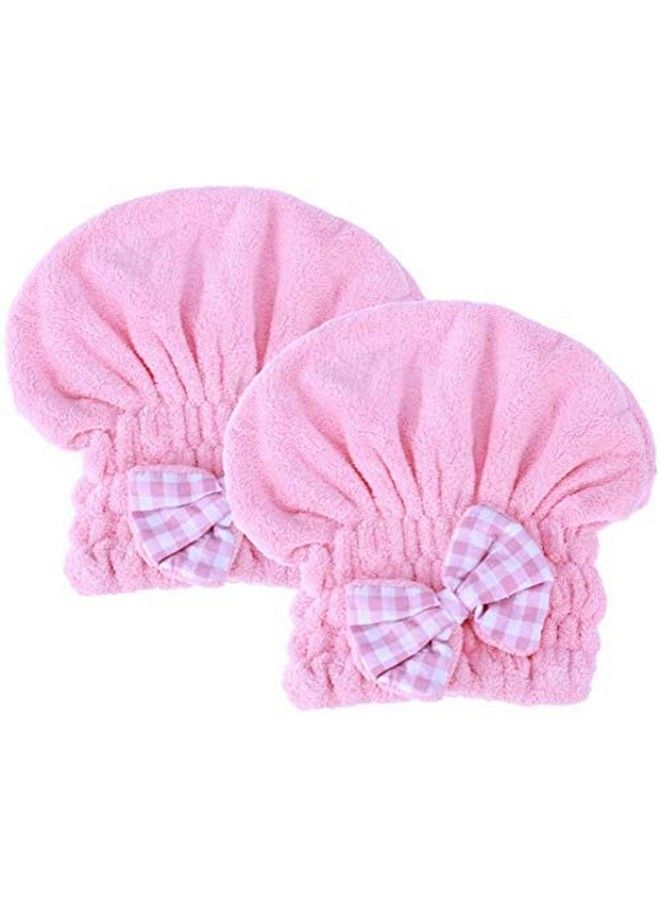 VRT Microfiber Hair Drying Towels Head wrap with BowKnot Shower Cap Hair Turban hair Wrap Bath Cap for Curly Long & Wet Hair Gift for Women 2pack (pink) - Image 2