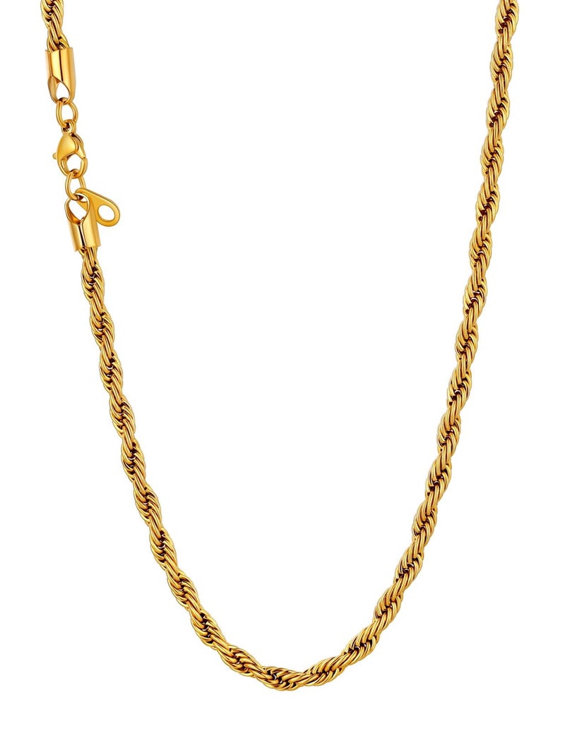 U7 Gold Rope Chain for Men Womens Stainless Steel 18k Gold Plated 3mm Braided Twisted Rope Chain Replacement Necklace 22" - Image 1