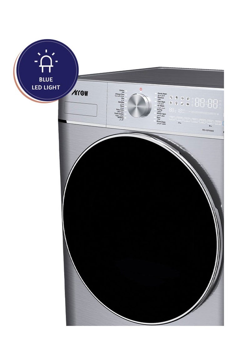 Arrow 10KG Fully Automatic Washing Machine + DRYER , 6KG Dry Capacity, 1400rpm Max. Spin Speed, 140° Door Open Angle, Silver Color | Model Name: RO-10FWMS  - Image 3