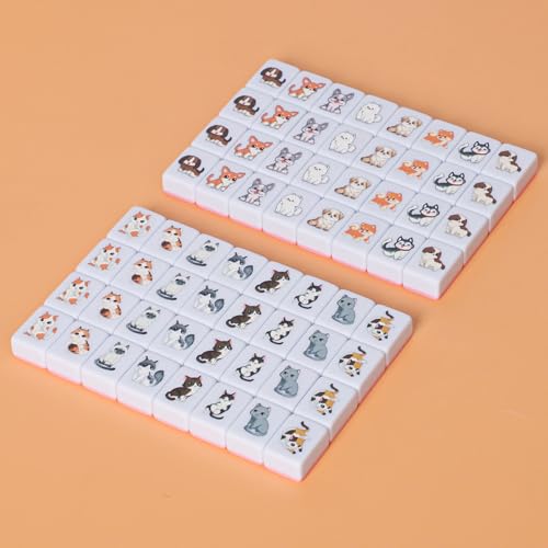 GRACIAS 4 Players Mahjong Block Set, 128 Pink Tiles(1.18”) with Animal and Food Pattern, Portable Mahjong Set with A Carry Bag, Mahjong Tile Game - Image 4