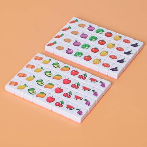 GRACIAS 4 Players Mahjong Block Set, 128 Pink Tiles(1.18”) with Animal and Food Pattern, Portable Mahjong Set with A Carry Bag, Mahjong Tile Game - Image 5