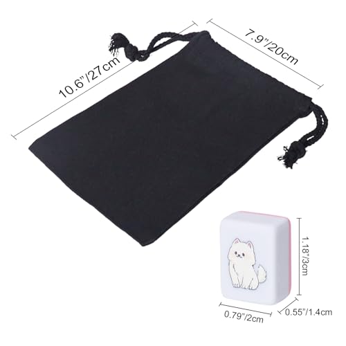 GRACIAS 4 Players Mahjong Block Set, 128 Pink Tiles(1.18”) with Animal and Food Pattern, Portable Mahjong Set with A Carry Bag, Mahjong Tile Game - Image 2