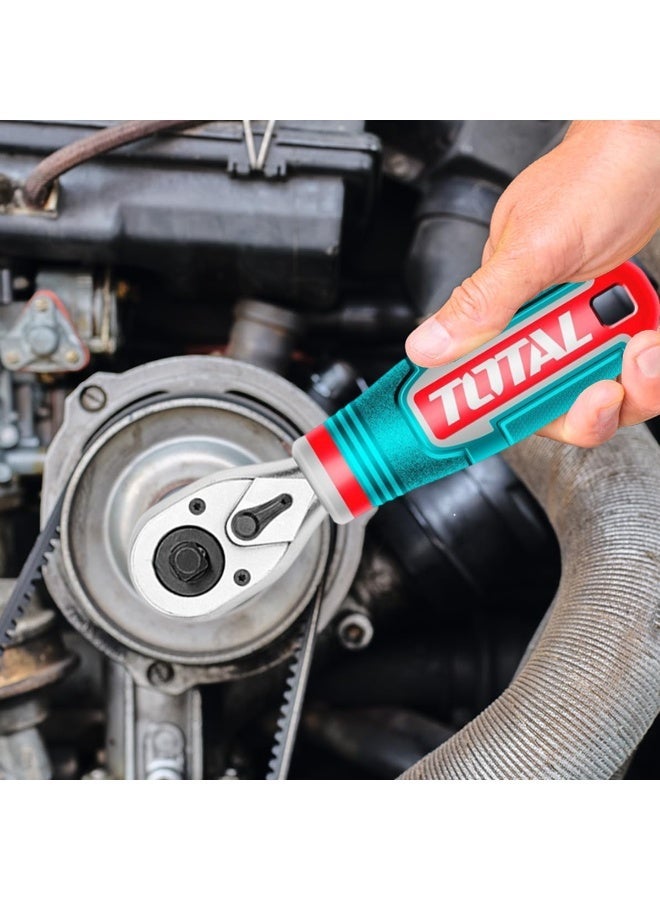 TOTAL THT1061438 1/4 Inch & 3/8 Inch Dual Drive Ratchet Handle, 72 Tooth Cr-V & Cr-Mo Ratchet Wrench with Reversible Mechanism, Ergonomic Non Slip Grip for Socket, Automotive, Garage & Mechanical Work - Image 4