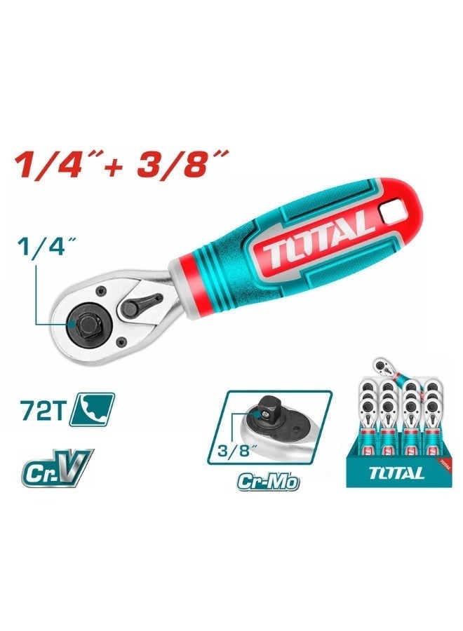 TOTAL THT1061438 1/4 Inch & 3/8 Inch Dual Drive Ratchet Handle, 72 Tooth Cr-V & Cr-Mo Ratchet Wrench with Reversible Mechanism, Ergonomic Non Slip Grip for Socket, Automotive, Garage & Mechanical Work - Image 2